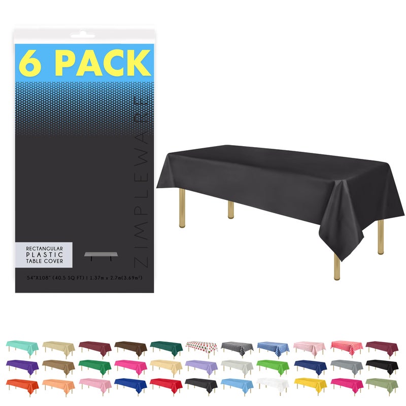 ZIMPLEWARE Premium Dark Grey Plastic Table Cloth Disposable (6 Pk) Plastic Tablecloths for Rectangle Tables (54in x 108in) Party Table Cloths Disposable for 6ft to 8ft Rectangle Tables - Image 1